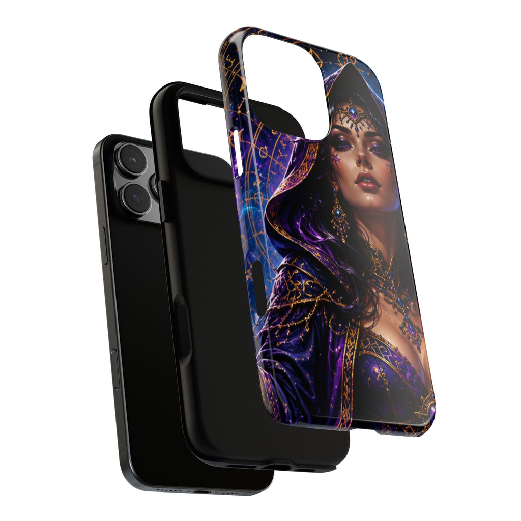 Phone Case — Mystical Sorceress Art Protective Tough Case (Astrology, Purple Hooded Witch)