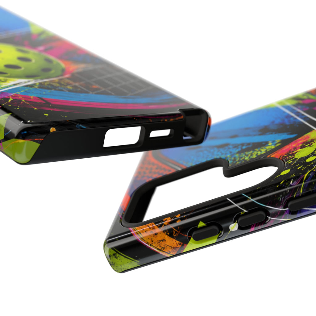 Pickleball Phone Case – Neon Paddle & Ball Splash Tough Case