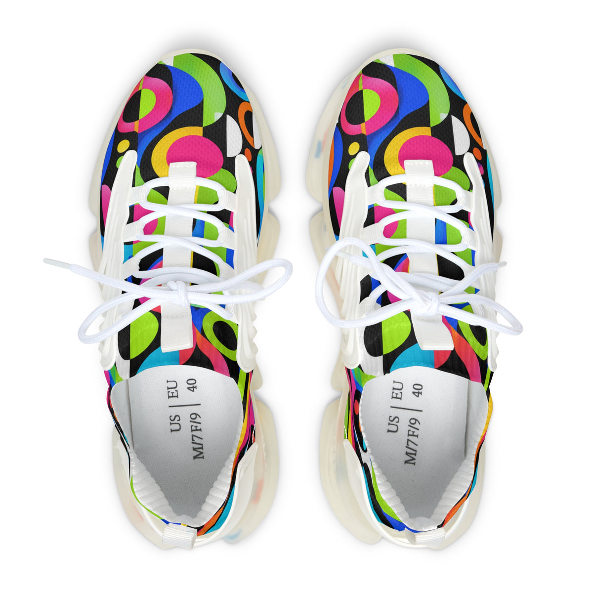Women's Mesh Sneakers — Colorful Retro Circle Pattern Athletic Shoes