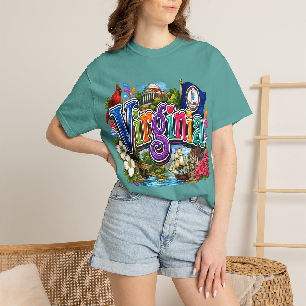 Virginia Vintage Postcard T-Shirt | State Scenic Illustration