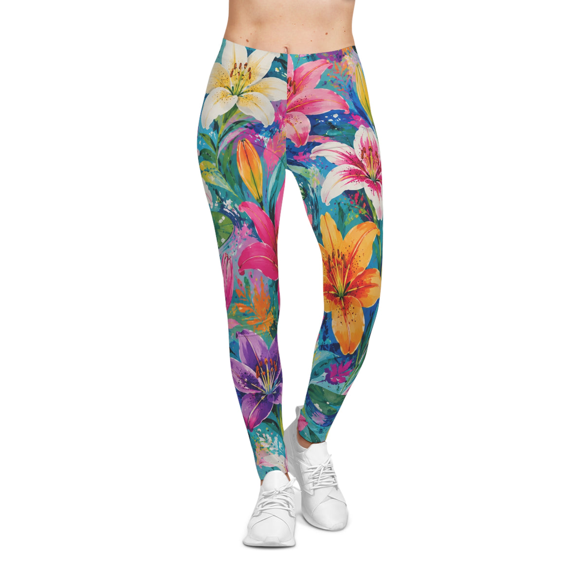 Colorful Watercolor Lily Leggings — Vibrant Floral All-Over Print