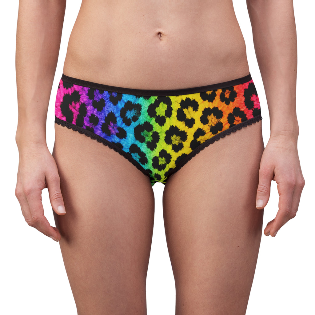 Rainbow Leopard Print Women's Briefs — Colorful Animal Print Bikini Underwear