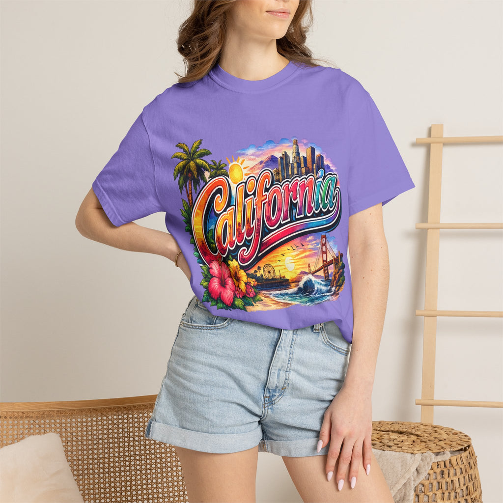 California Sunset Scenic T-shirt | Golden Gate Palm Beach Hibiscus