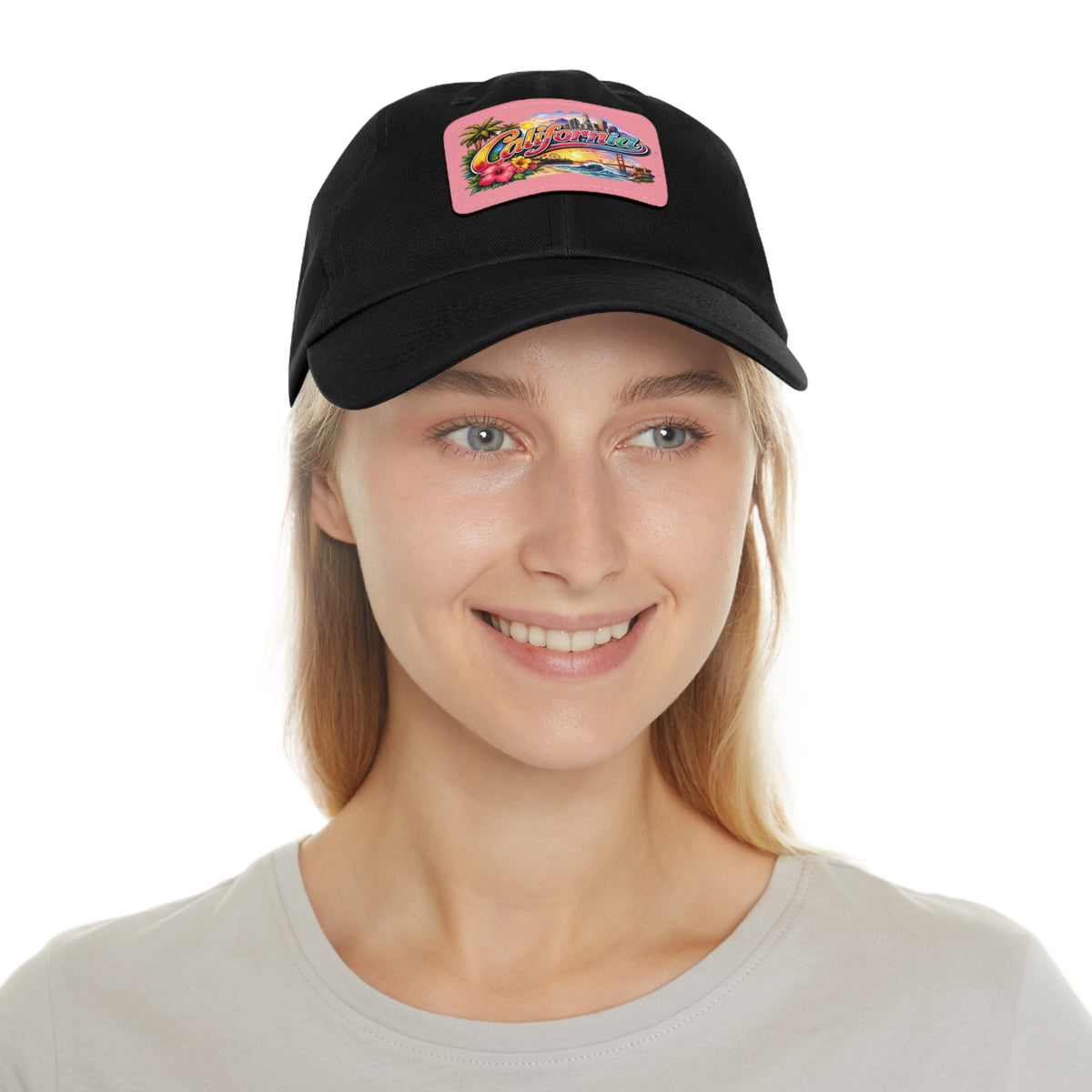 California Beach Patch Dad Hat | Leather Rectangle Patch