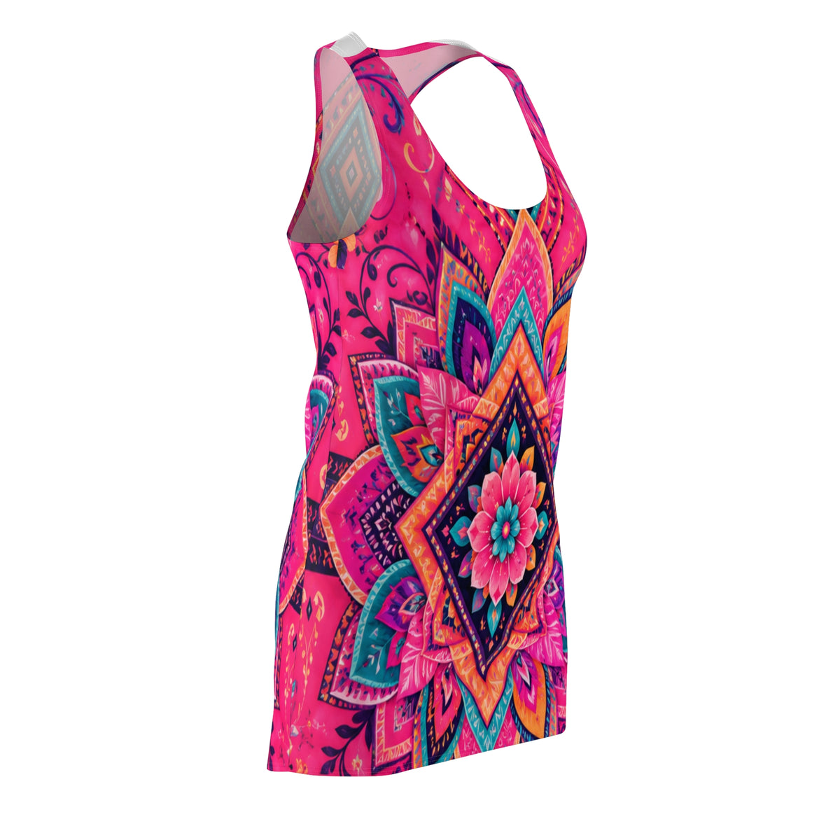 Mandala Floral Racerback Dress — Vibrant Pink Boho AOP