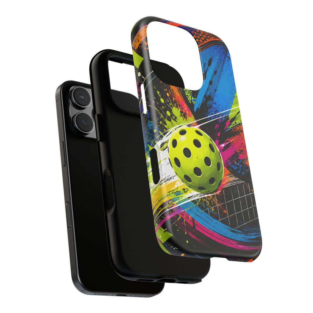 Pickleball Phone Case – Neon Paddle & Ball Splash Tough Case