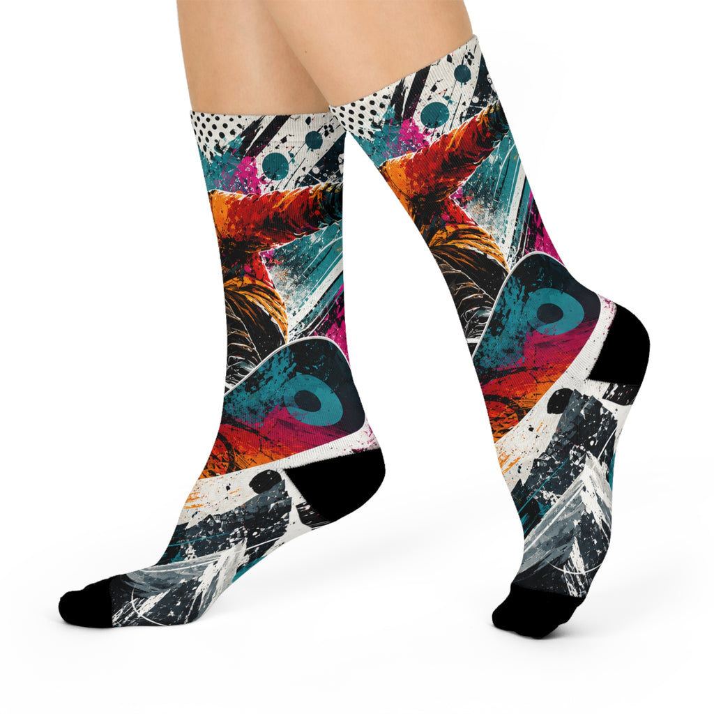 Colorful Abstract Skateboarder Cushioned Crew Socks