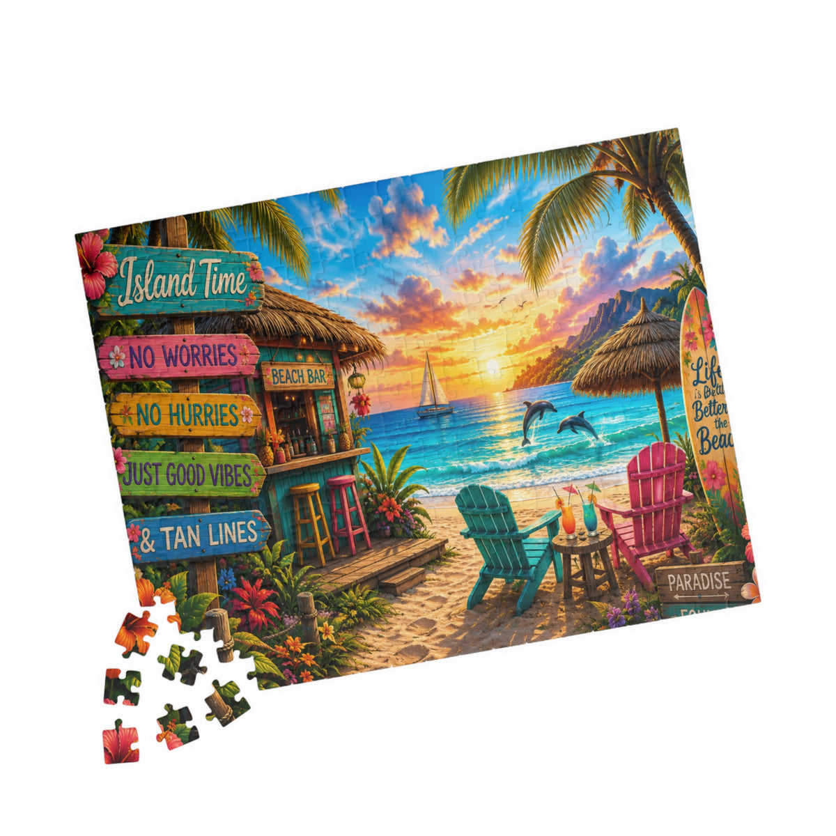 Tropical Beach Sunset Puzzle — Island Time Scenic Jigsaw (110/252/520/1014 pcs)