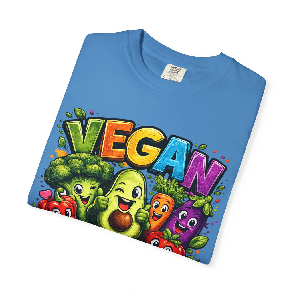 Vegan for Life T-Shirt | Colorful Cartoon Veggies Tee