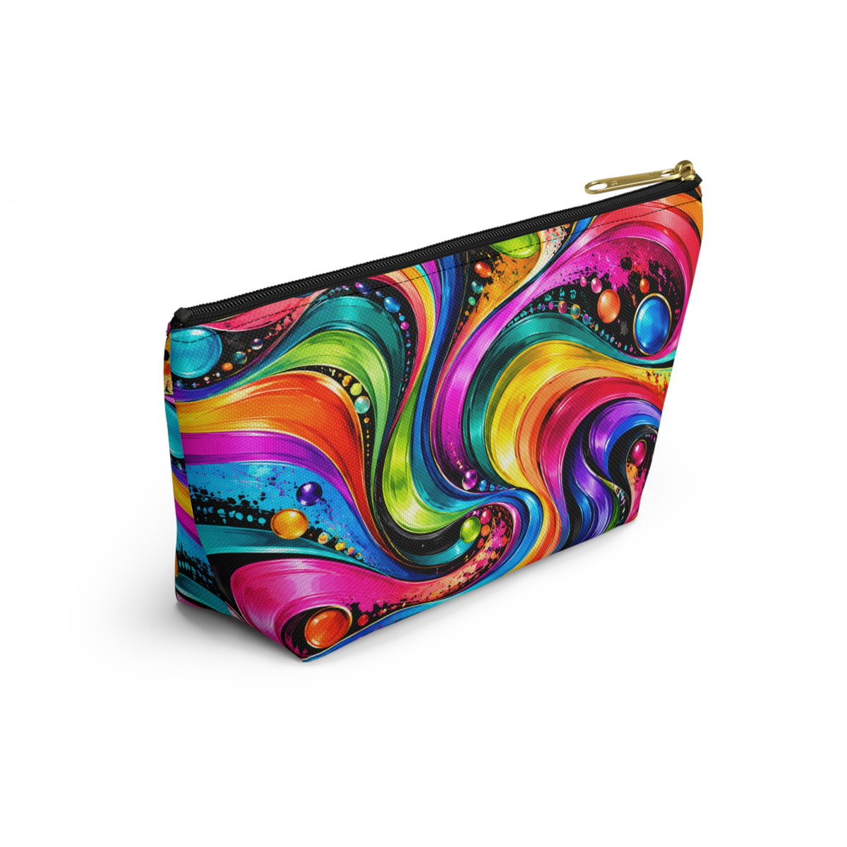 Vibrant Swirl Accessory Pouch — Colorful T-Bottom Makeup Bag