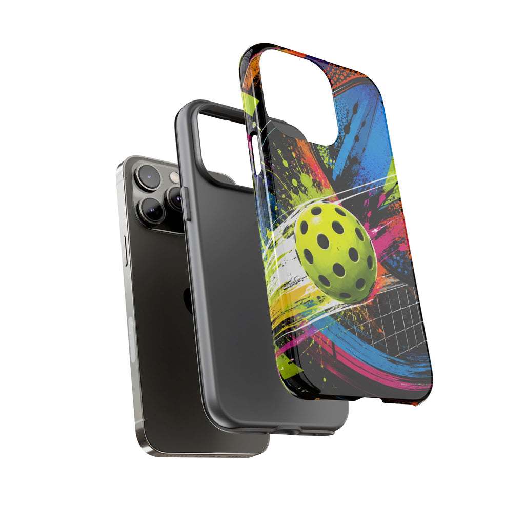 Pickleball Phone Case – Neon Paddle & Ball Splash Tough Case