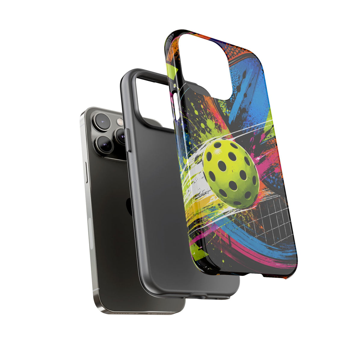Pickleball Phone Case – Neon Paddle & Ball Splash Tough Case