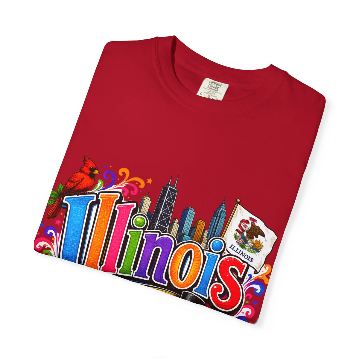 Illinois state skyline tee | Illinois T-shirt with cardinal and state flag