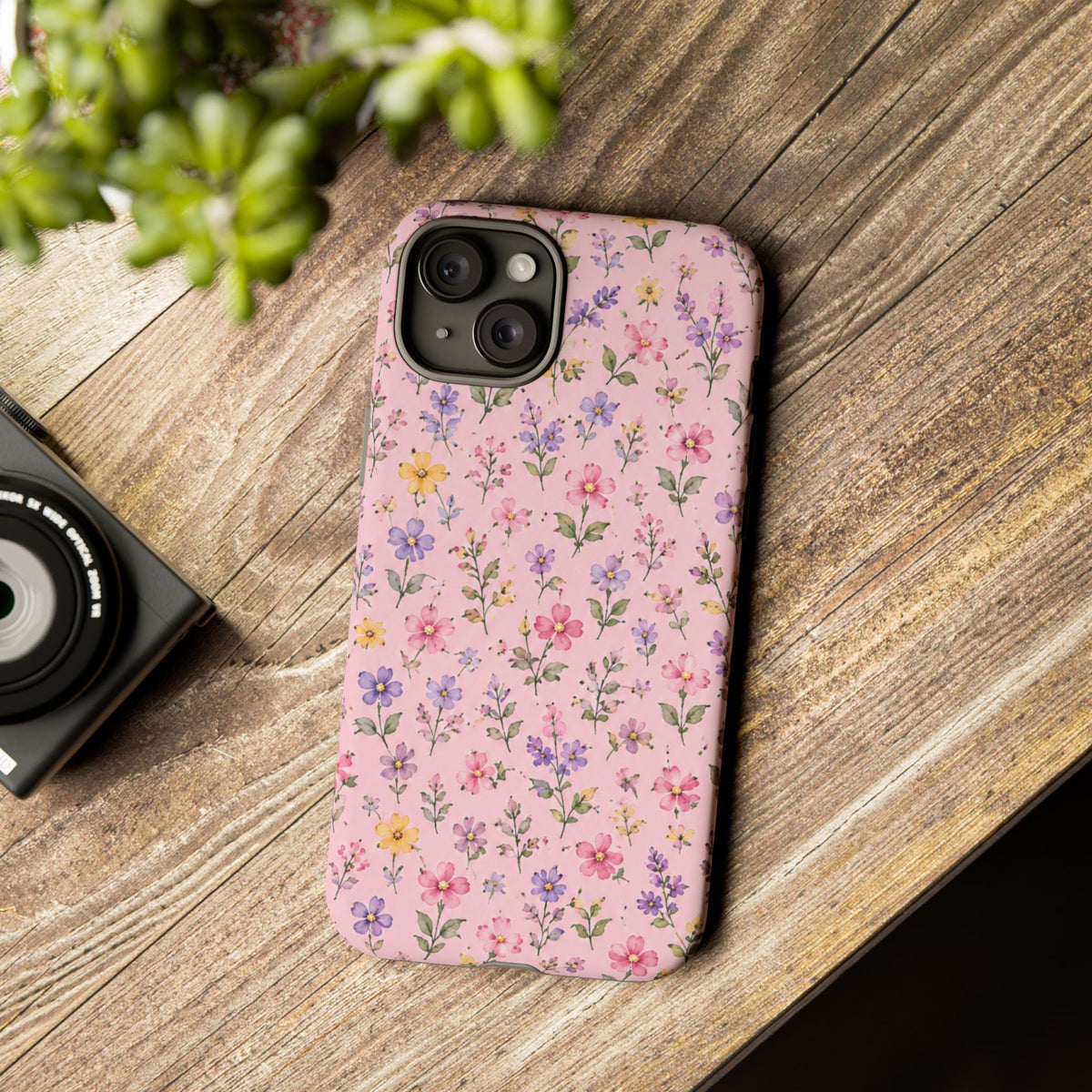 Floral Pink Tough Phone Case — Pastel Wildflower Protective Case