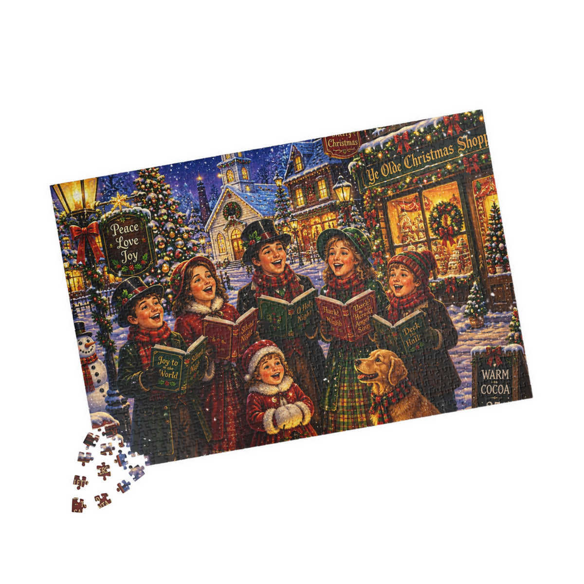 Vintage Christmas Carolers Jigsaw Puzzle – Holiday Village Scene (110–1014 pcs)