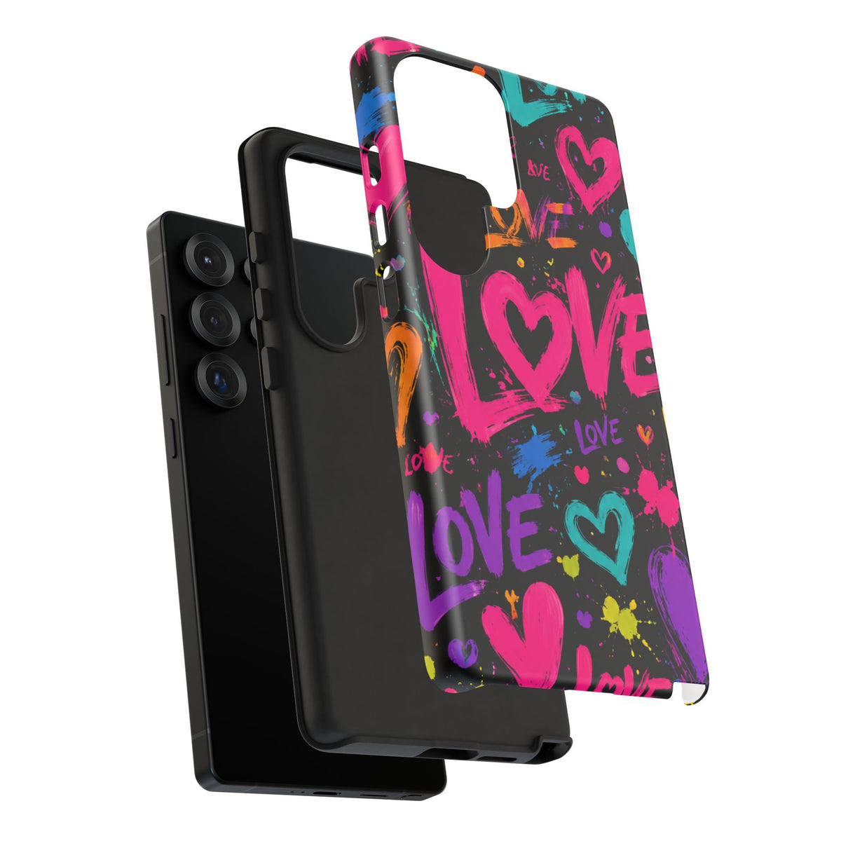 Phone Case — Neon Graffiti "Love" Hearts Protective Tough Case