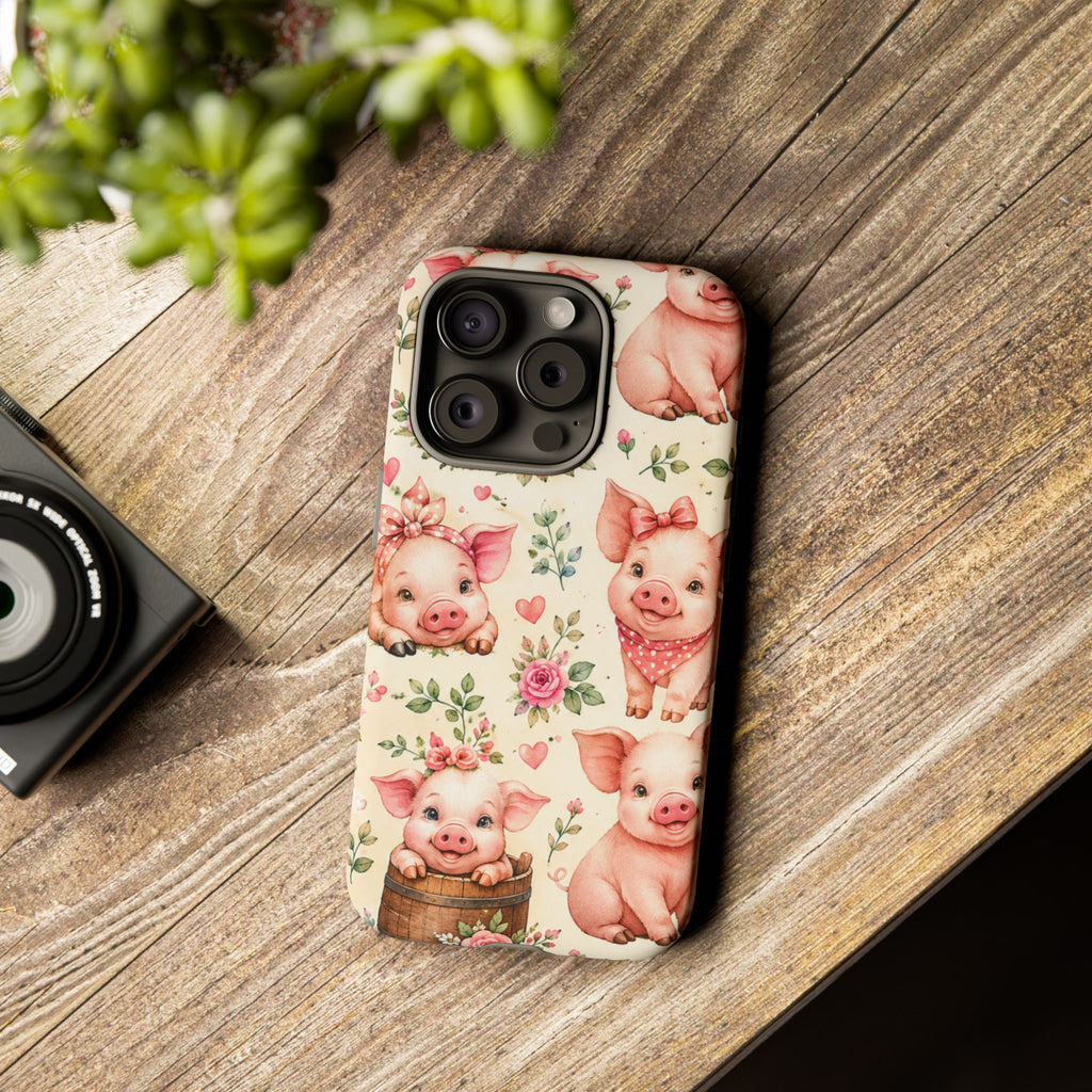 Cute Pink Piglet Phone Case — Vintage Floral Farm Animal iPhone Cover