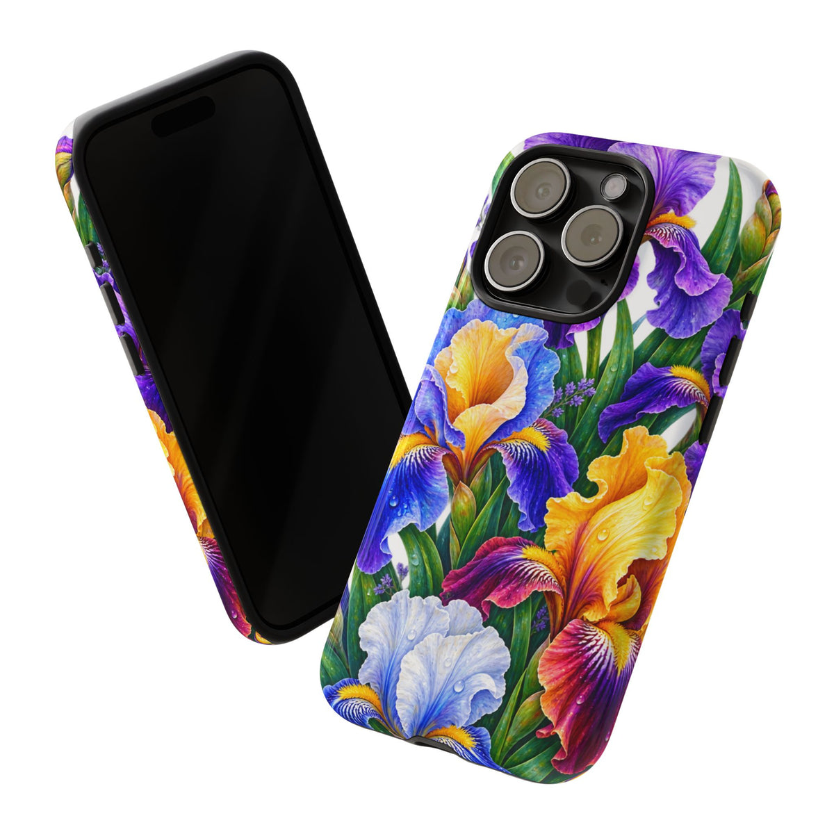 Floral Iris Tough Phone Case — Colorful Watercolor Iris Protective Cover