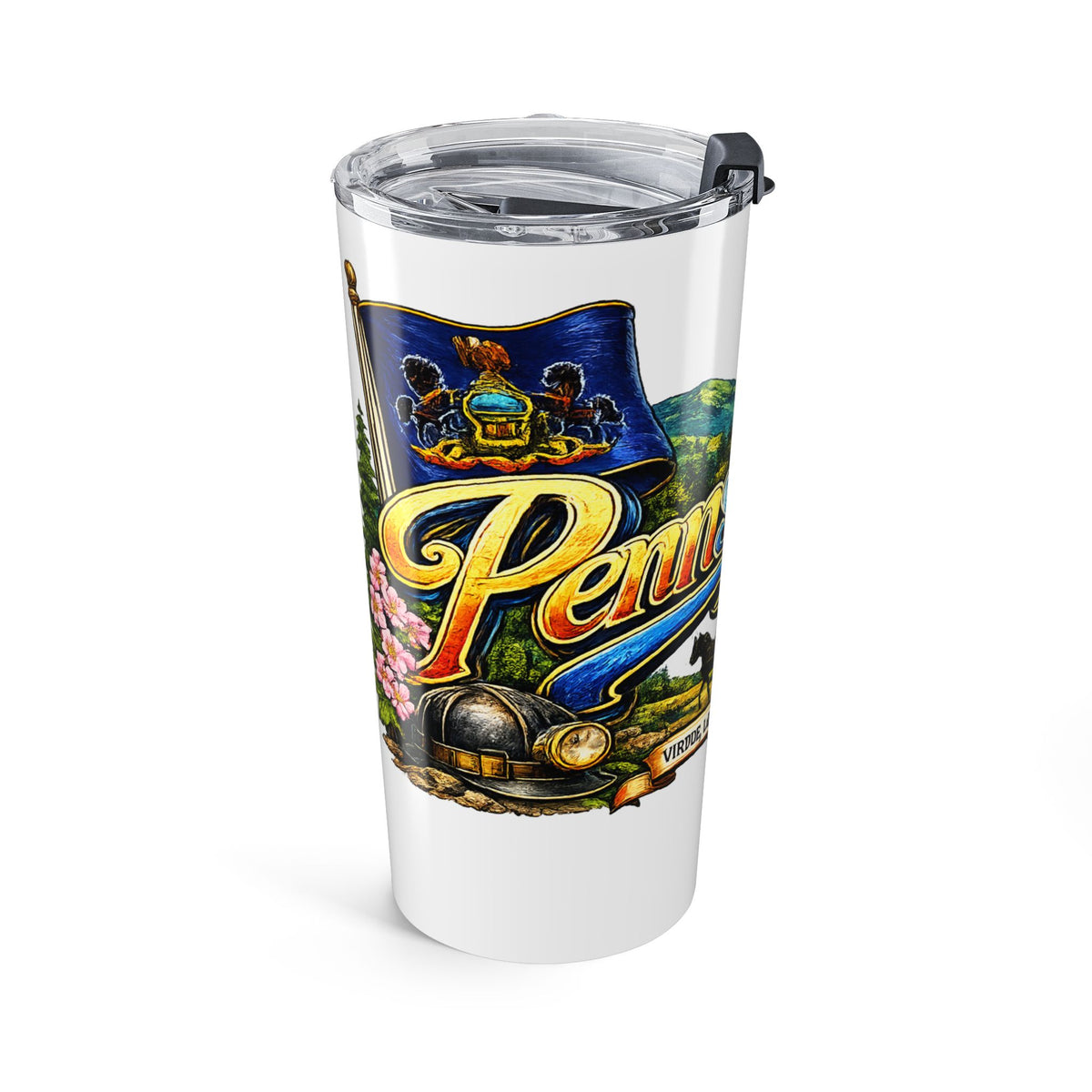 Pennsylvania State Scene Tumbler 20oz | PA skyline, eagle, state flag