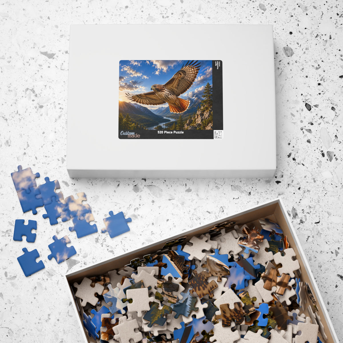 Red-Tailed Hawk Scenic Jigsaw Puzzle — Mountain Lake Nature Puzzle (110/252/520/1014 pcs)