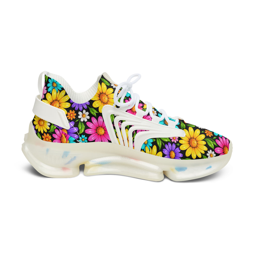 Floral Mesh Sneakers — Women's Colorful Daisy Athletic Shoes