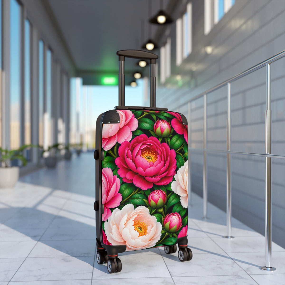 Floral Peony Carry-On Suitcase – Pink Rose Travel Luggage