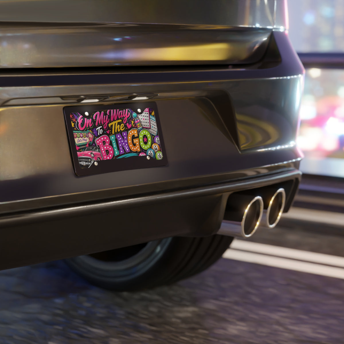 On My Way To The Bingo Vanity Plate | Colorful Retro Bingo Design