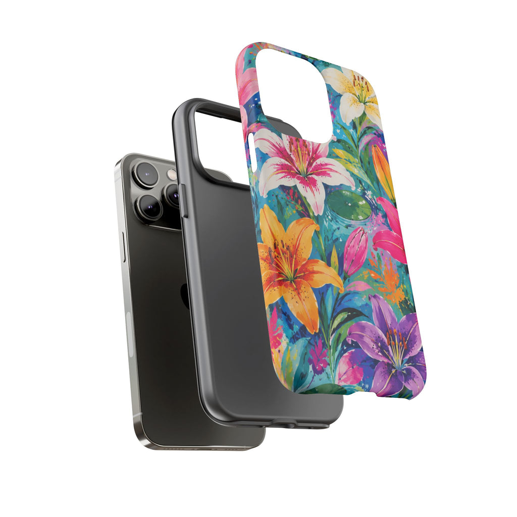Floral Lily Tough Phone Case — Colorful Tropical Flower Protective Cover