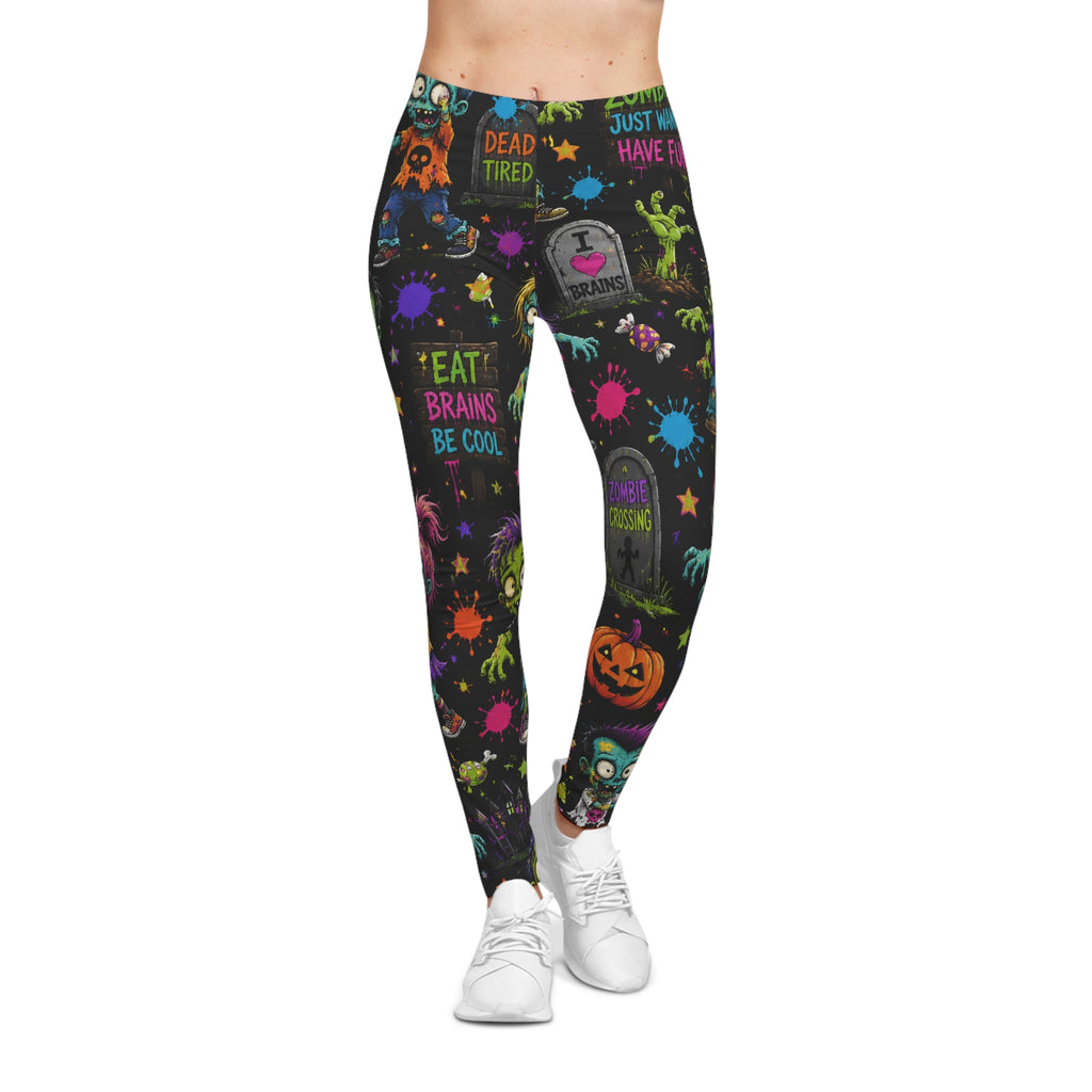 Halloween Zombie Leggings — "Eat Brains Be Cool" All-Over-Print