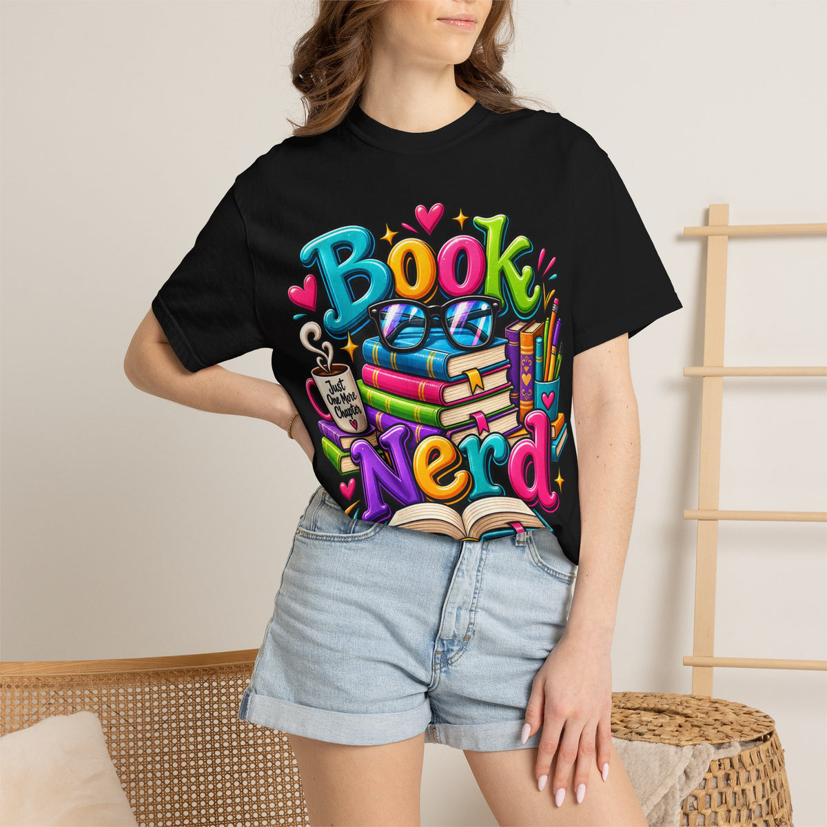 Book Nerd T-Shirt | Colorful Stacked Books Illustration
