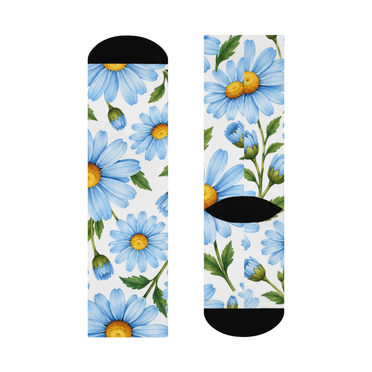 Daisy Bloom Cushioned Crew Socks — Blue Floral Comfort Socks