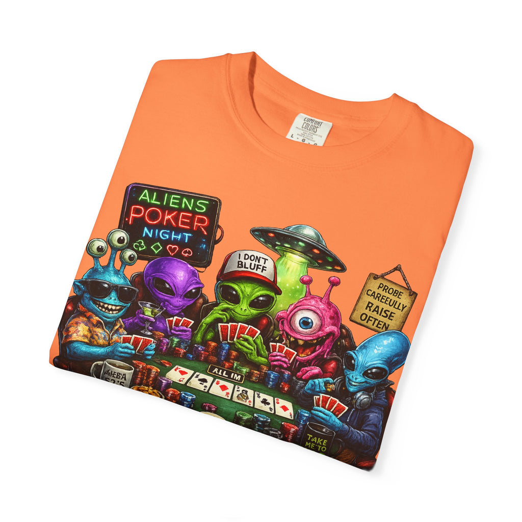 Aliens Poker Night T-shirt | Funny UFO Casino Card Game Design