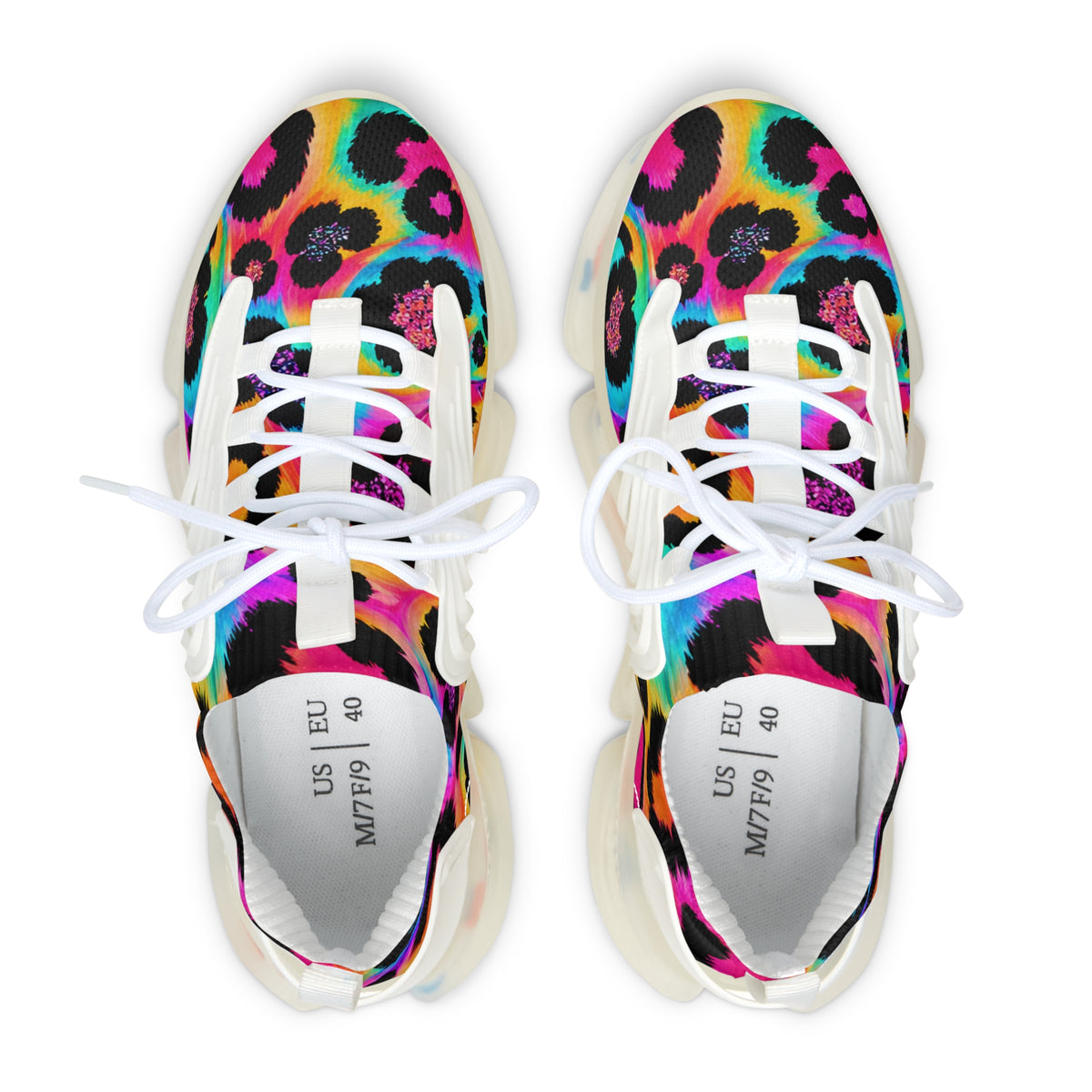 Women's Rainbow Leopard Mesh Sneakers – Colorful Athletic Slip-On Shoes
