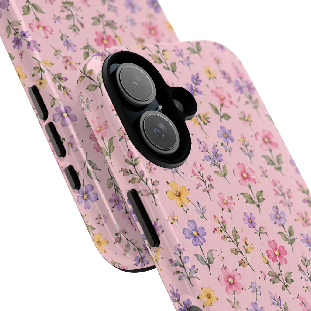 Floral Pink Tough Phone Case — Pastel Wildflower Protective Case