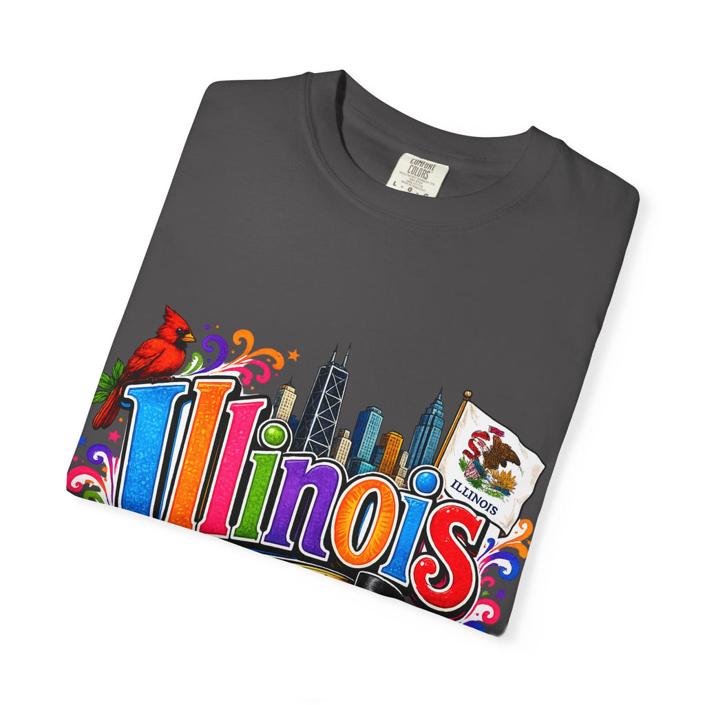 Illinois state skyline tee | Illinois T-shirt with cardinal and state flag