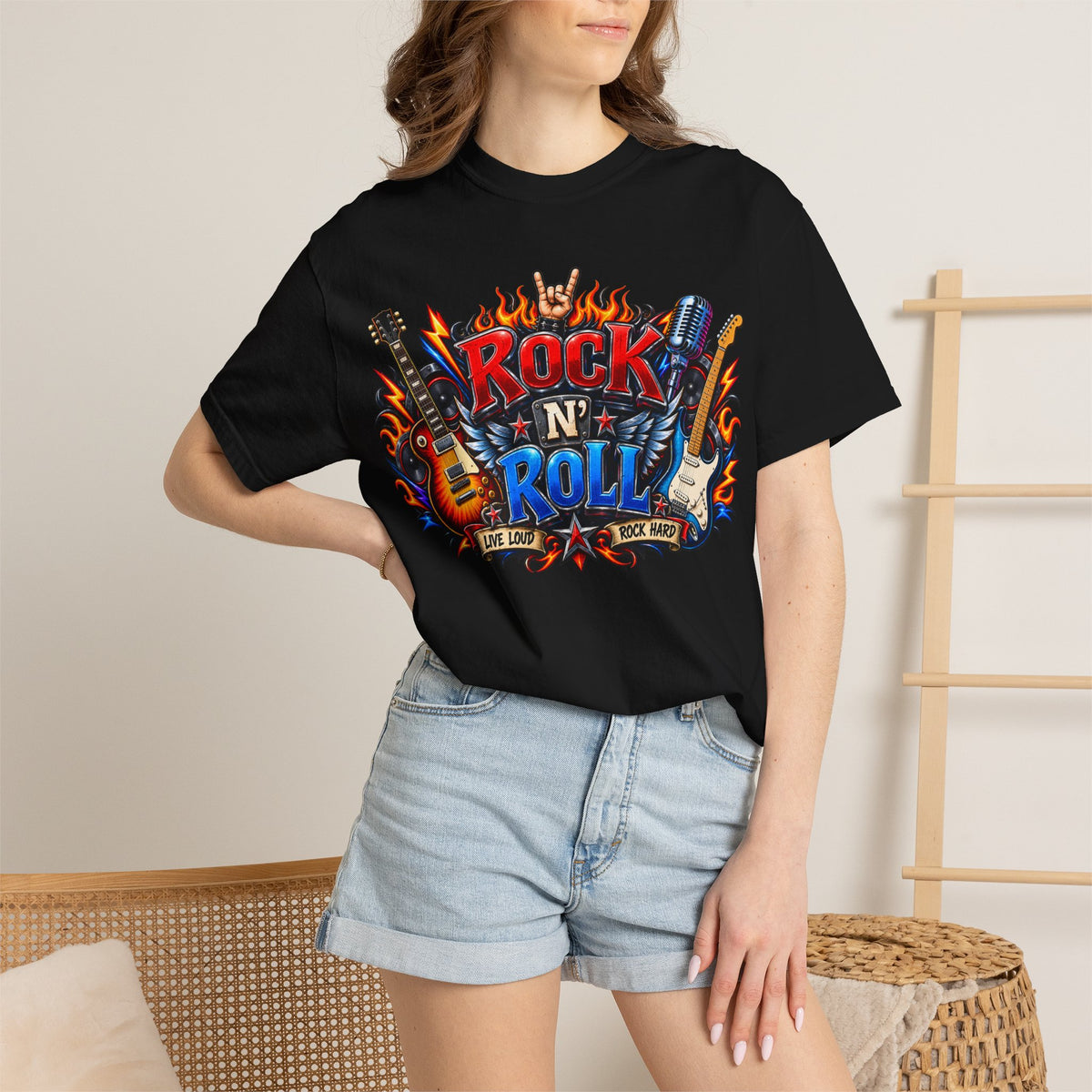 Rock N' Roll Graphic T-Shirt — Flaming Guitar Band Tee