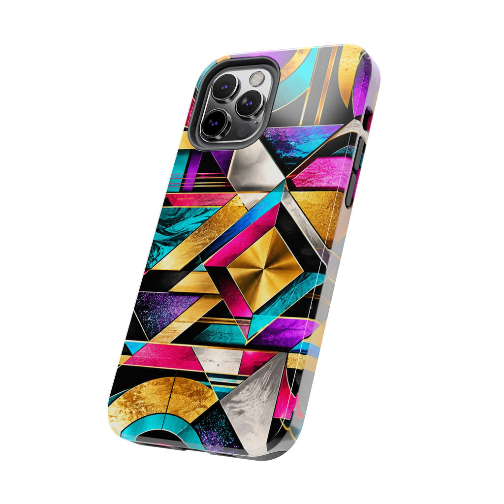 Geometric Art Deco Tough Phone Case — Vibrant Gold, Teal & Magenta Pattern