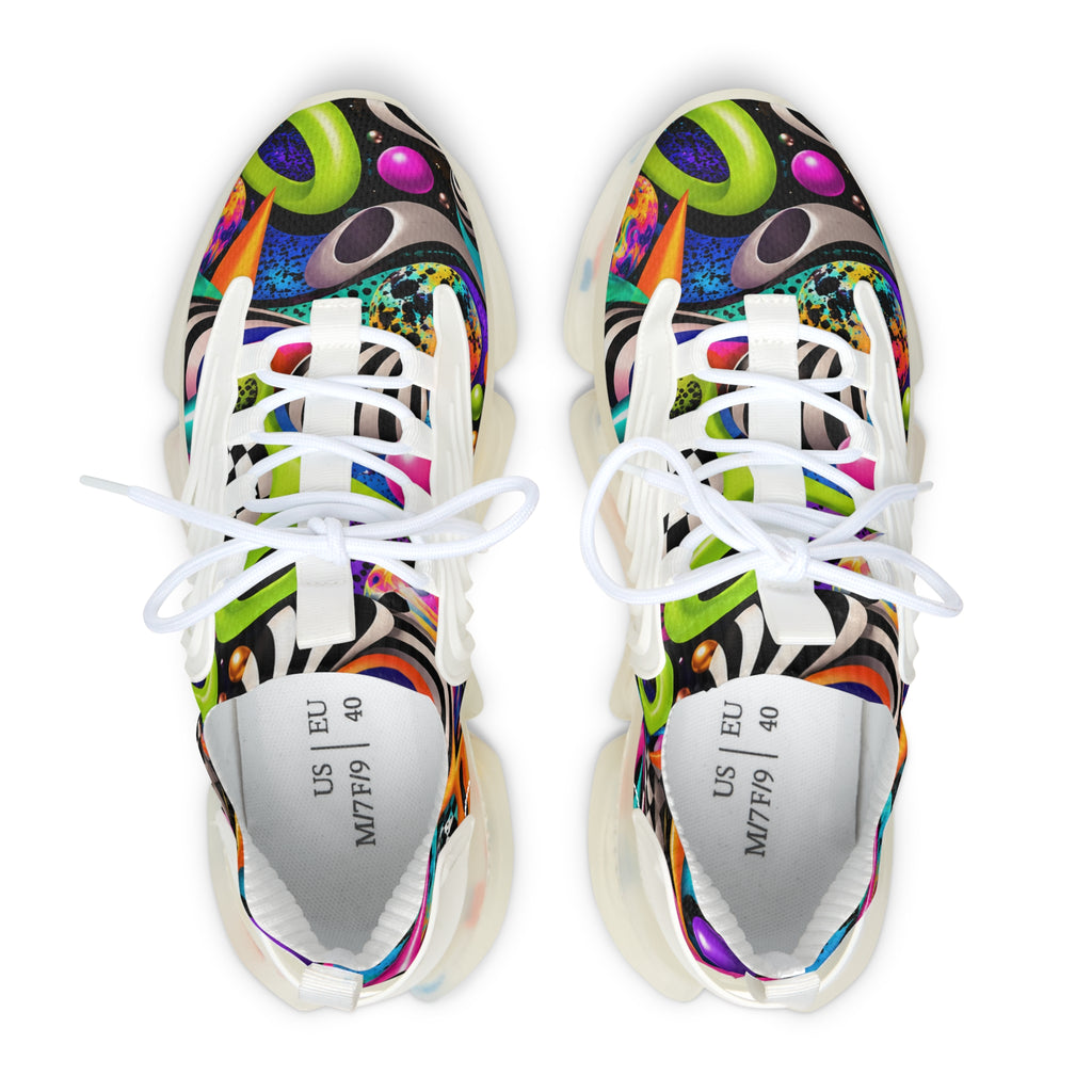 Women's Mesh Sneakers — Colorful Abstract Retro Bubble Print Athletic Shoes