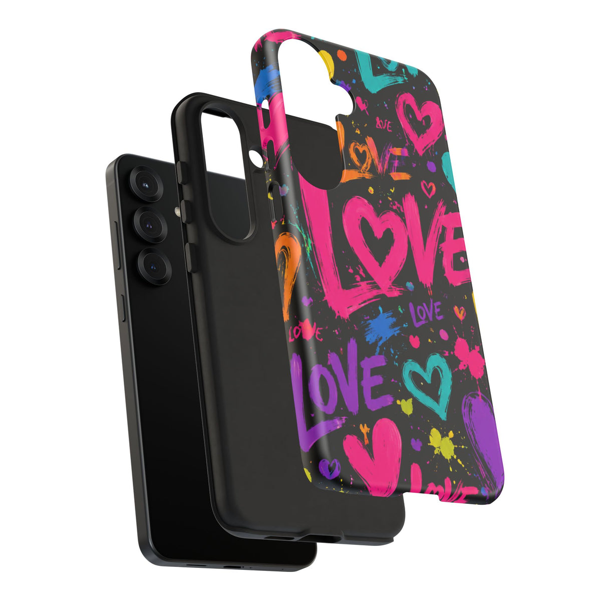 Phone Case — Neon Graffiti "Love" Hearts Protective Tough Case