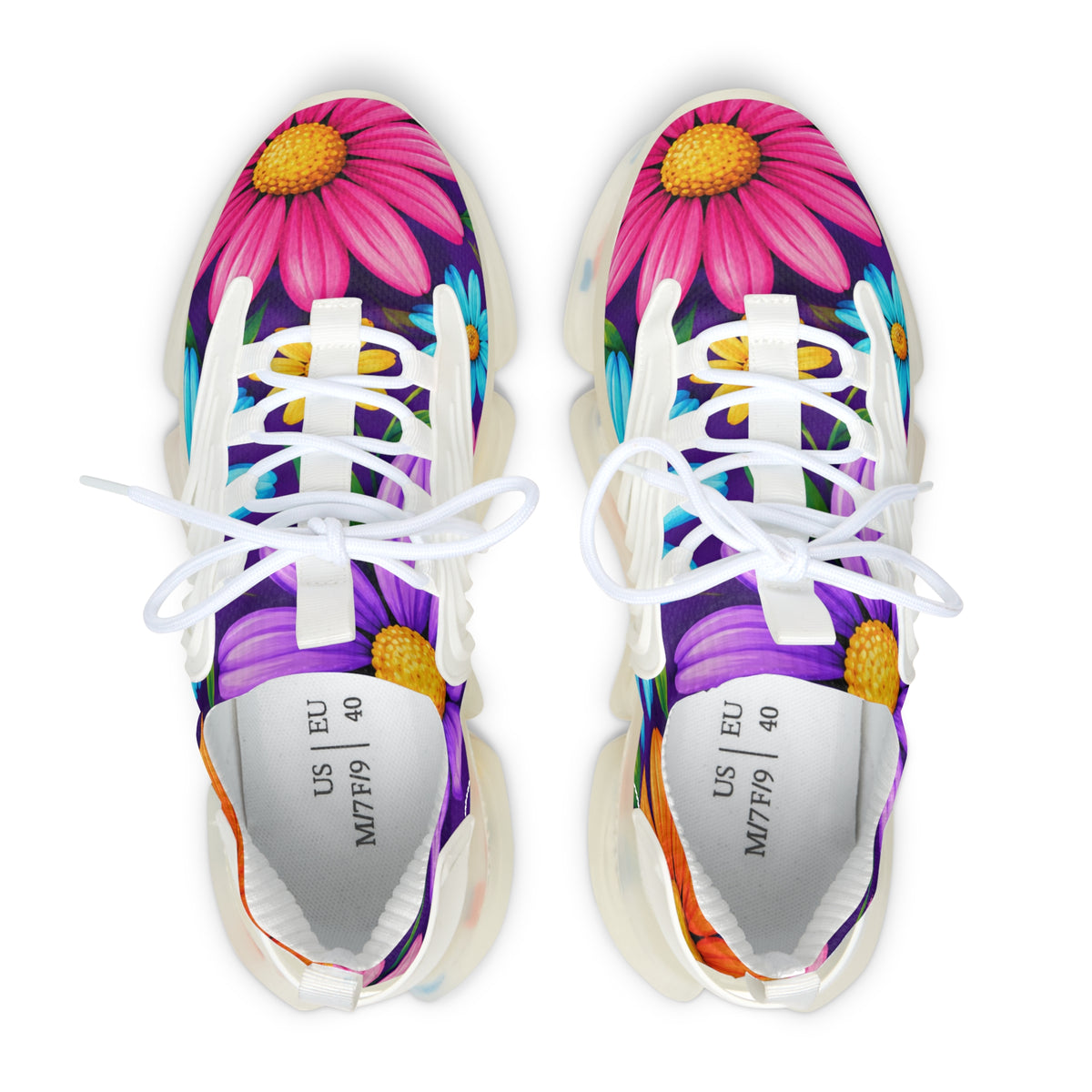 Floral Daisy Mesh Sneakers — Colorful Women's Athletic Shoes