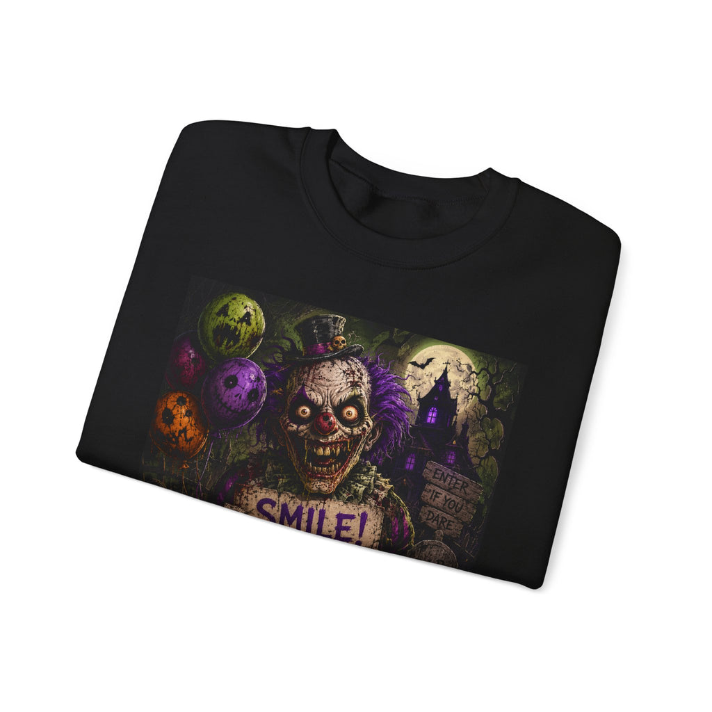 Halloween Clown Sweatshirt — "Smile! It's Halloween" Graphic Crewneck