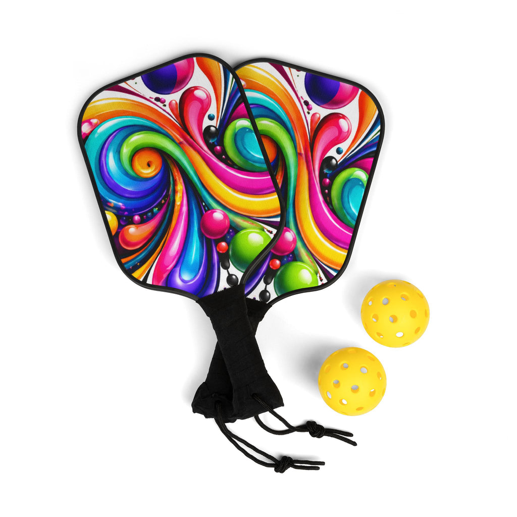 Colorful Swirl Pickleball Paddle Set – Bright Abstract Design Kit (2 Paddles + Balls)