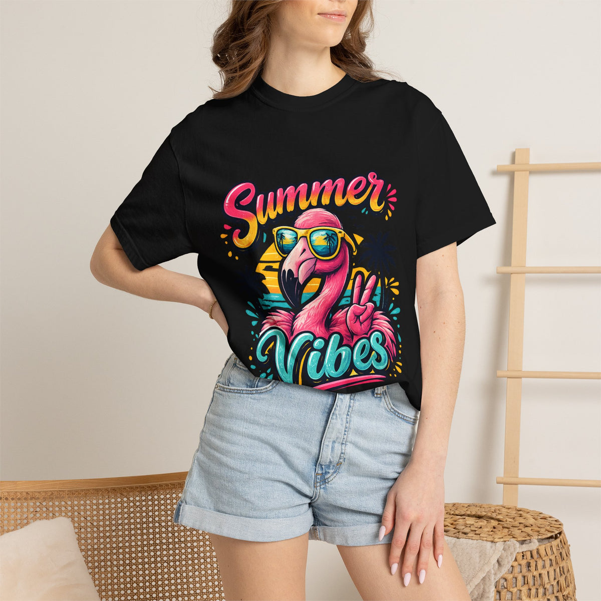 Summer Vibes Flamingo T-Shirt | Tropical Beach Graphic