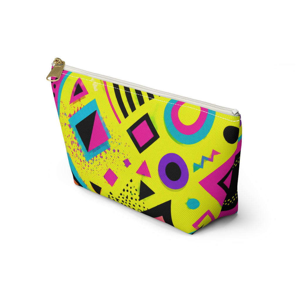 Retro 80s Neon Geometric Accessory Pouch — Bright Yellow T-Bottom Cosmetic Bag