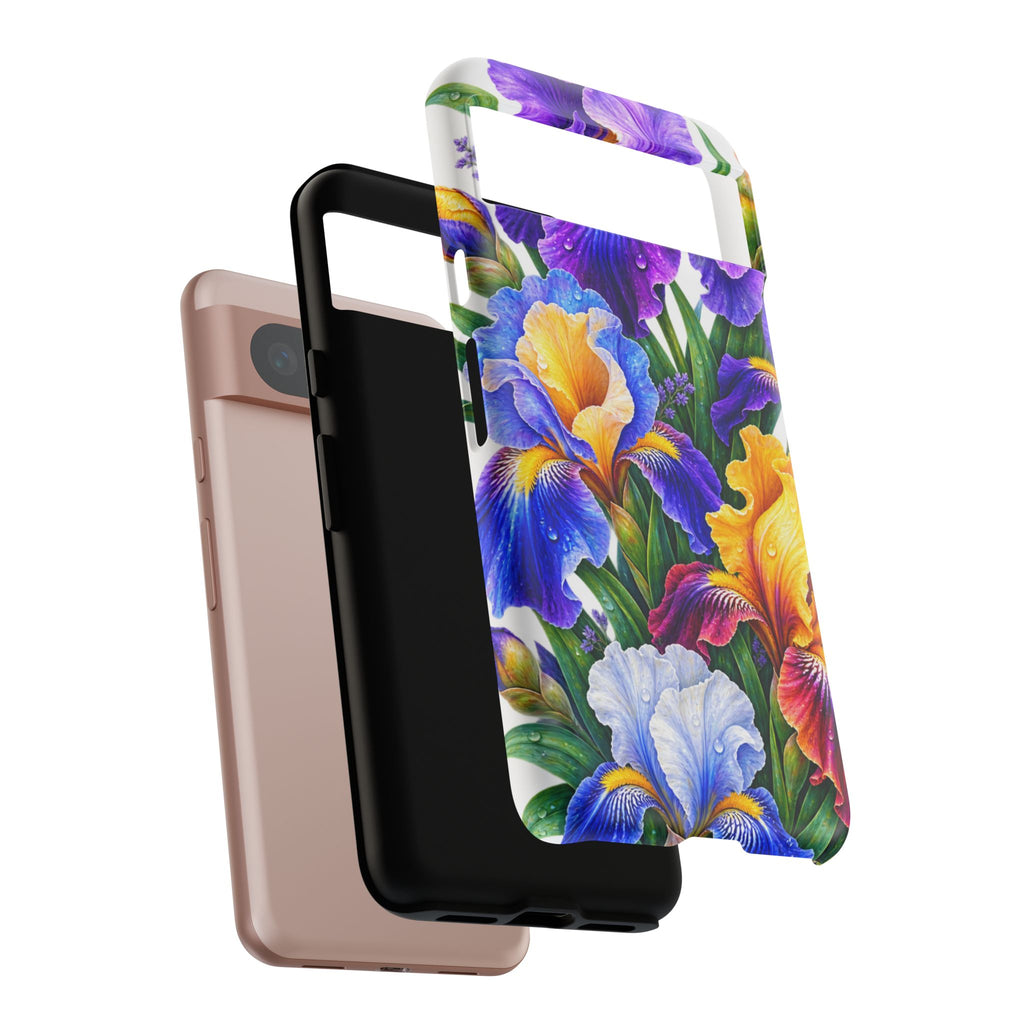 Floral Iris Tough Phone Case — Colorful Watercolor Iris Protective Cover