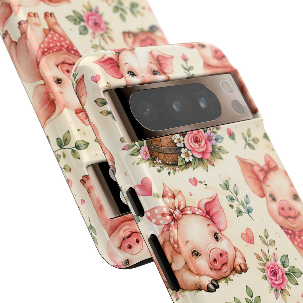 Cute Pink Piglet Phone Case — Vintage Floral Farm Animal iPhone Cover