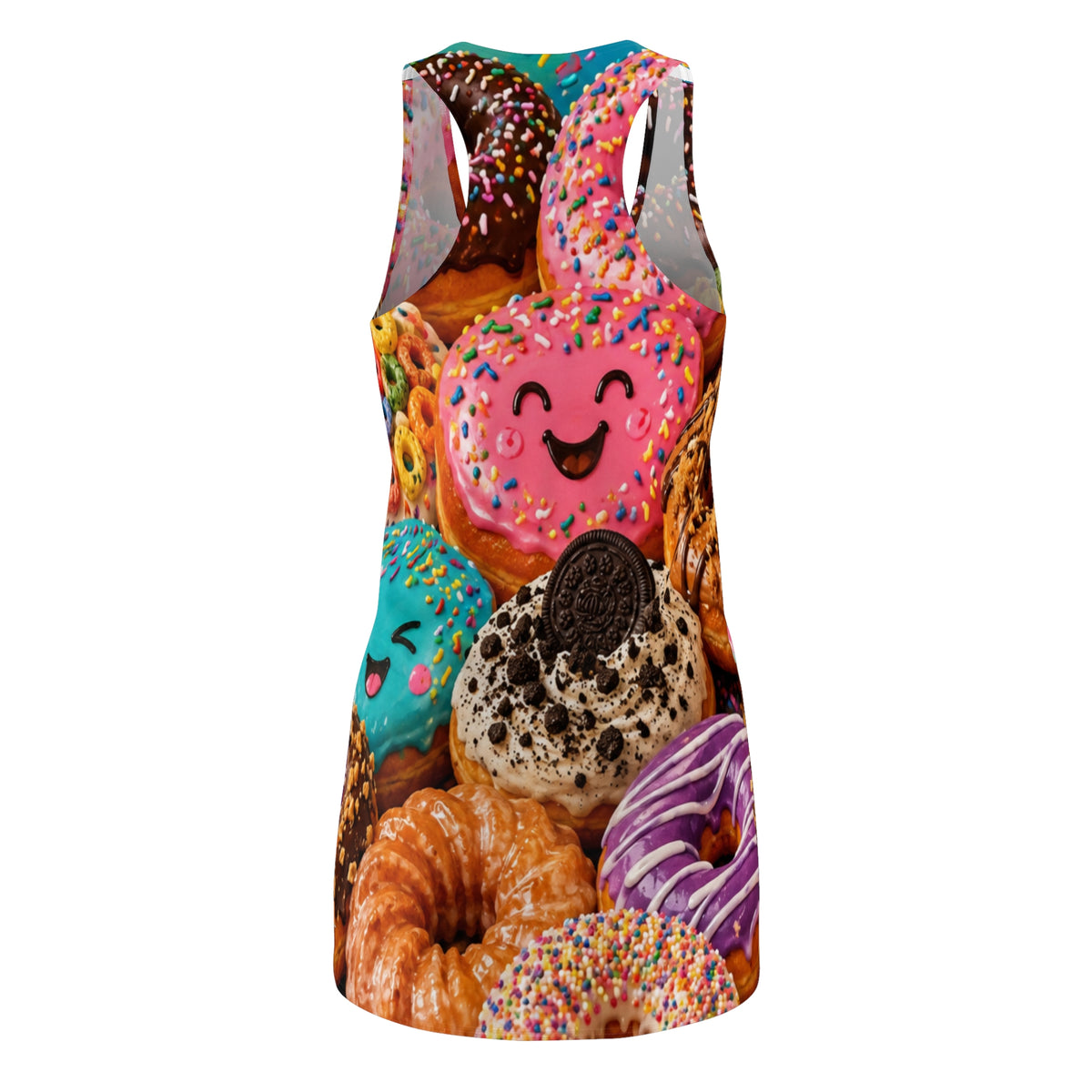 Cute Donut Pattern Racerback Dress | Colorful Donuts All-Over Print