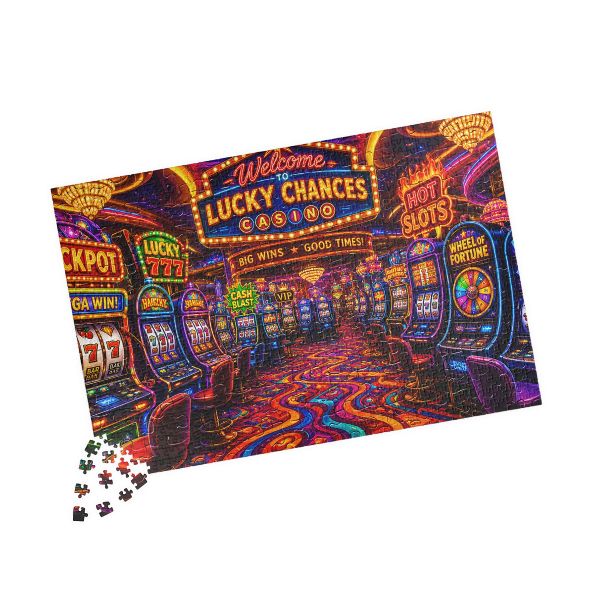 Neon Casino Arcade Scene Puzzle 1014-Piece | Vegas Slots Jigsaw