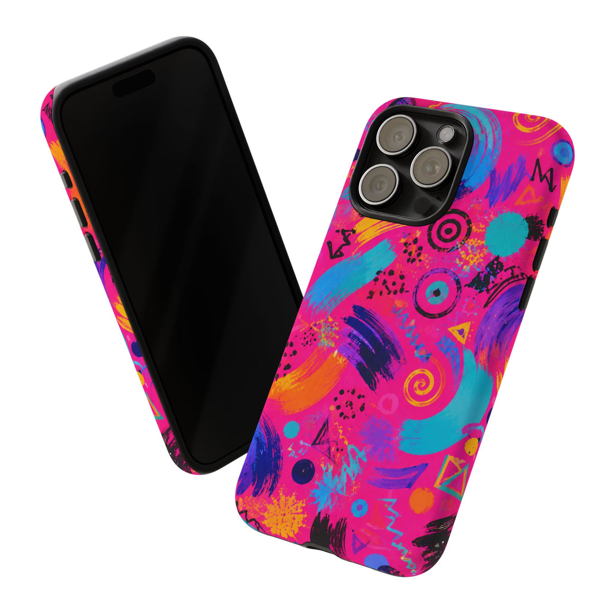 Neon Retro Abstract Tough Phone Case — 80s Brushstroke Pattern