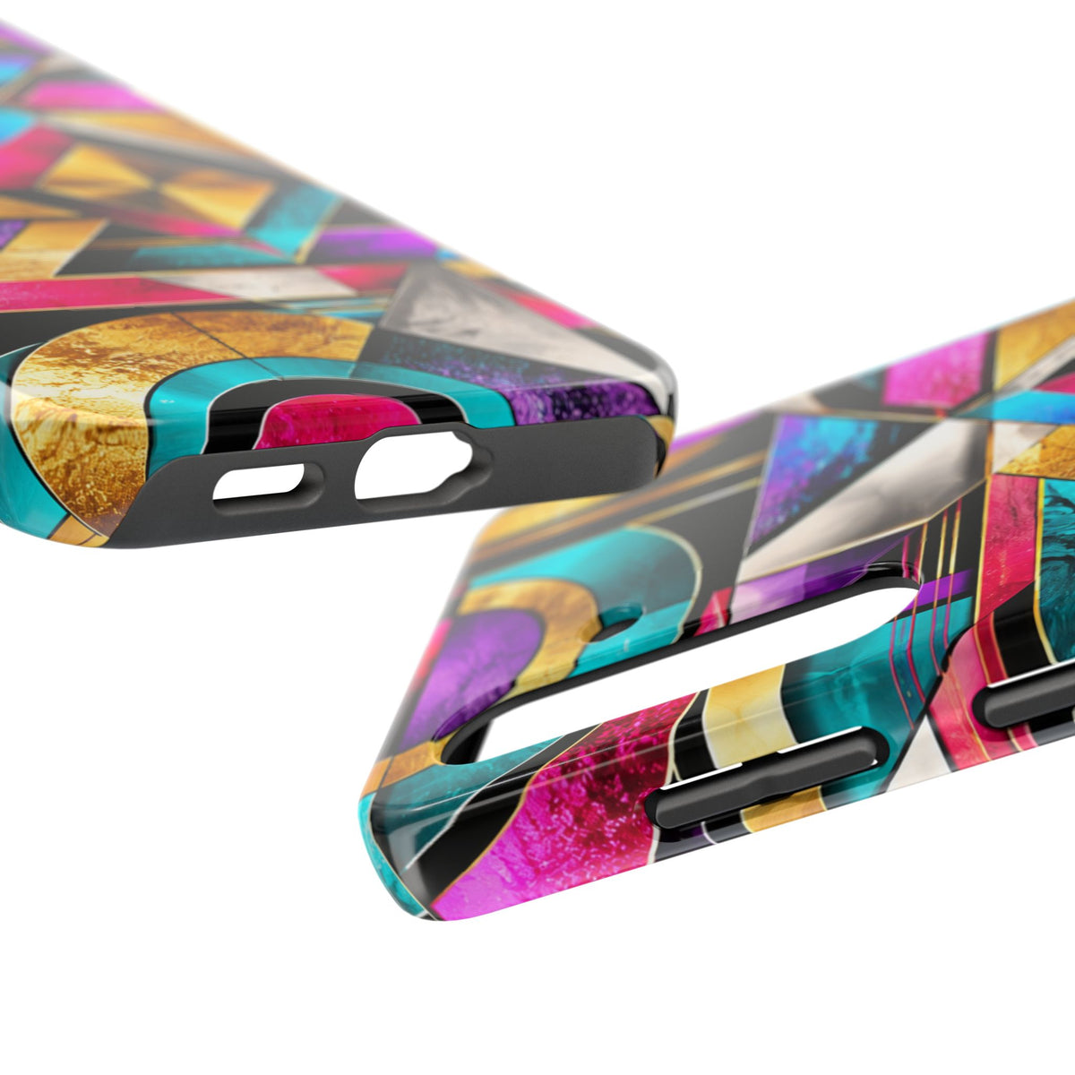 Geometric Art Deco Tough Phone Case — Vibrant Gold, Teal & Magenta Pattern